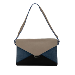 Celine B Celine Brown Taupe with Blue Calf Leather Tricolor Diamond Shoulder Bag Italy