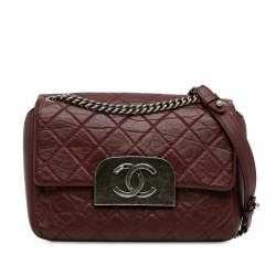 Chanel B Chanel Red Burgundy Calf Leather Aged skin CC Square Flap Italy