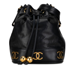 Chanel B Chanel Black Lambskin Leather Leather Triple CC Lambskin Bucket Bag Italy