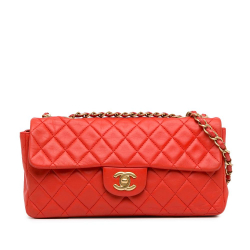 Chanel AB Chanel Red Lambskin Leather Leather Classic Lambskin East West Single Flap Italy