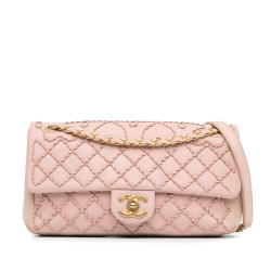 Chanel B Chanel Pink Light Pink Calf Leather Twist Quilted Heart Flap Italy