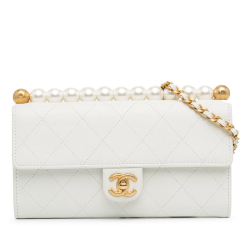 Chanel B Chanel White Goatskin Leather Chic Pearls Wallet on Chain Italy