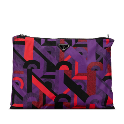 Prada AB Prada Purple Nylon Fabric Tessuto Stampato Clutch Italy