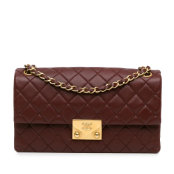 Chanel B Chanel Red Burgundy Lambskin Leather Leather CC Quilted Lambskin Flap France