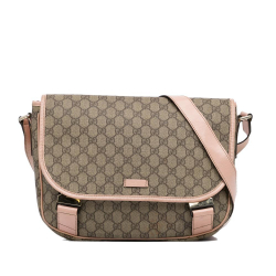 Gucci B Gucci Brown Beige Coated Canvas Fabric GG Supreme Crossbody Bag Italy