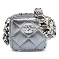Chanel AB Chanel Silver Lambskin Leather Leather Metallic Lambskin Coco Punk Cube Bag Italy