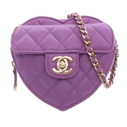 Chanel AB Chanel Purple Lambskin Leather Leather Mini Lambskin CC in Love Heart Crossbody Italy