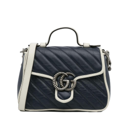 Gucci AB Gucci Blue Navy Calf Leather GG Marmont Torchon Satchel Italy