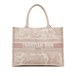 Christian Dior B Dior Pink Light Pink Canvas Fabric Medium Toile de Jouy Book Tote Italy