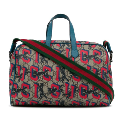 Gucci AB Gucci Red Light Blue with Blue Light Blue Coated Canvas Fabric GG Supreme Wolves Satchel Italy
