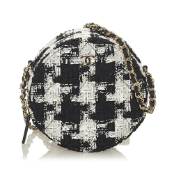 Chanel B Chanel Black with White Tweed Fabric Round As Earth Crossbody Bag Italy