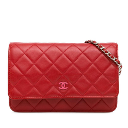 Chanel AB Chanel Red Lambskin Leather Leather Classic Lambskin Wallet on Chain Italy