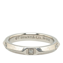 Tiffany & Co B Tiffany Silver Platinum Metal and Diamond True Band Ring United States