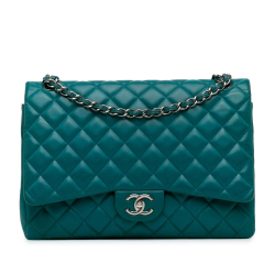 Chanel B Chanel Blue Lambskin Leather Leather Maxi Classic Lambskin Double Flap Italy