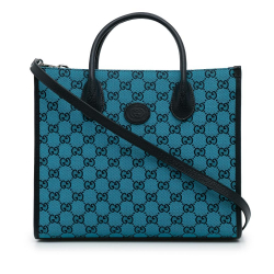Gucci A Gucci Blue with Black Canvas Fabric GG Satchel Italy