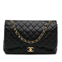 Chanel B Chanel Black Caviar Leather Leather Maxi Classic Caviar Double Flap Italy