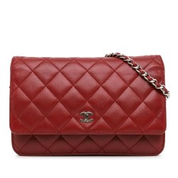 Chanel B Chanel Red Lambskin Leather Leather Classic Lambskin Wallet on Chain France