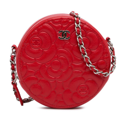 Chanel AB Chanel Red Goatskin Leather Camellia Round Crossbody Italy