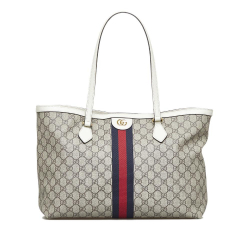 Gucci AB Gucci Brown Beige with Multi Coated Canvas Fabric GG Supreme Ophidia Tote Italy