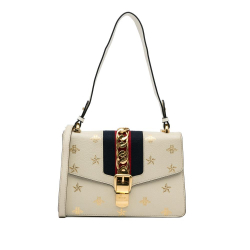 Gucci AB Gucci White Calf Leather Small Bee Star Sylvie Satchel Italy