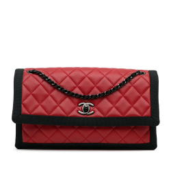 Chanel AB Chanel Red Lambskin Leather Leather CC Grossgrain trim Lambskin Flap Shoulder Bag Italy