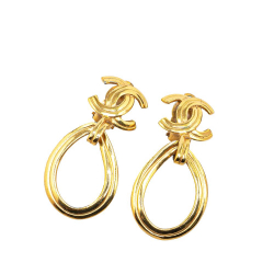 Chanel B Chanel Gold Gold Plated Metal CC Dangling Clip on Earrings France