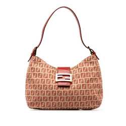 Fendi AB Fendi Brown Beige with Red Canvas Fabric Zucchino Shoulder Bag Italy