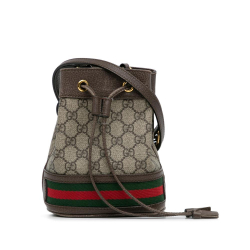 Gucci B Gucci Brown Beige Coated Canvas Fabric Mini GG Supreme Ophidia Bucket Bag Italy
