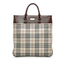 Burberry B Burberry Brown Beige with Multi Canvas Fabric House Check Tote United Kingdom