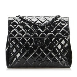 Chanel B Chanel Black Patent Leather Leather So Black Matelasse Single Flap Bag France