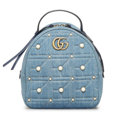 Gucci B Gucci Blue Denim Denim Fabric Small GG Marmont Pearl Backpack Italy