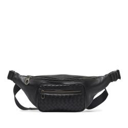 Bottega Veneta B Bottega Veneta Black Calf Leather Intrecciato Belt Bag Italy