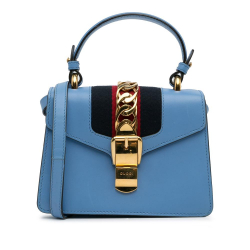 Gucci B Gucci Blue Calf Leather Small Sylvie Satchel Italy