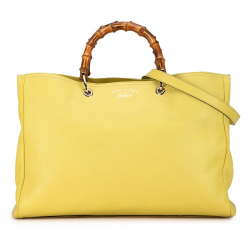 Gucci B Gucci Yellow Calf Leather Large Bamboo Shopper Italy