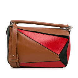 Loewe AB LOEWE Brown with Red Calf Leather Medium Tricolor Puzzle Bag Spain