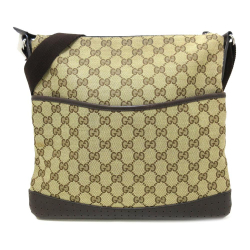 Gucci B Gucci Brown Beige Canvas Fabric GG Crossbody Bag Italy