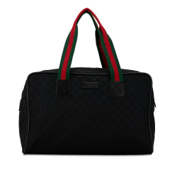 Gucci B Gucci Black Canvas Fabric GG Web Travel Bag Italy
