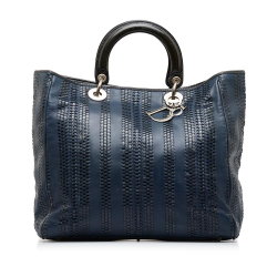 Christian Dior B Dior Blue Navy Calf Leather Woven Soft Lady Dior Italy