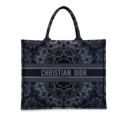Christian Dior AB Dior Blue Dark Blue Canvas Fabric Large Kaleidiorscopic Book Tote Italy