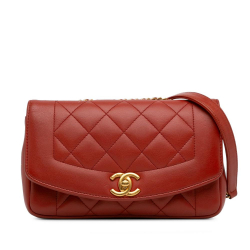 Chanel B Chanel Red Lambskin Leather Leather Small Lambskin Diana Flap Italy
