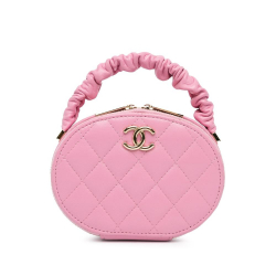 Chanel AB Chanel Pink Lambskin Leather Leather CC Lambskin Ruched Oval Top Handle Bag Italy