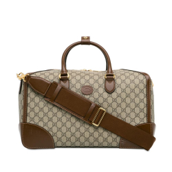 Gucci B Gucci Brown Beige Coated Canvas Fabric GG Supreme Interlocking Gs Travel Bag Italy