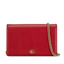 Gucci B Gucci Red Calf Leather GG Marmont Wallet On Chain Italy