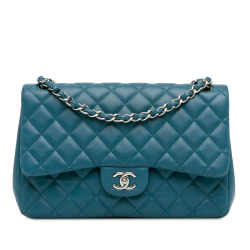 Chanel AB Chanel Blue Lambskin Leather Leather Jumbo Classic Lambskin Double Flap Italy