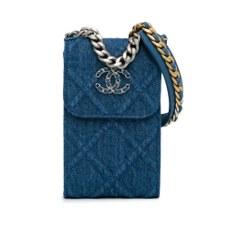 Chanel A Chanel Blue Denim Denim Fabric 19 Phone Holder with Chain Italy