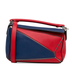 Loewe B LOEWE Red with Blue Calf Leather Small Bicolor Puzzle Satchel Spain