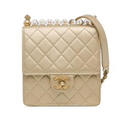 Chanel B Chanel Gold Lambskin Leather Leather Small Lambskin Chic Pearls Flap Italy
