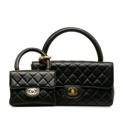 Chanel B Chanel Black Lambskin Leather Leather Classic Lambskin Kelly Flap Bag Set France