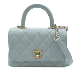 Chanel AB Chanel Blue Light Blue Caviar Leather Leather Extra Mini Caviar Coco Top Handle Italy