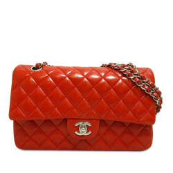 Chanel B Chanel Red Lambskin Leather Leather Medium Classic Lambskin Double Flap Italy